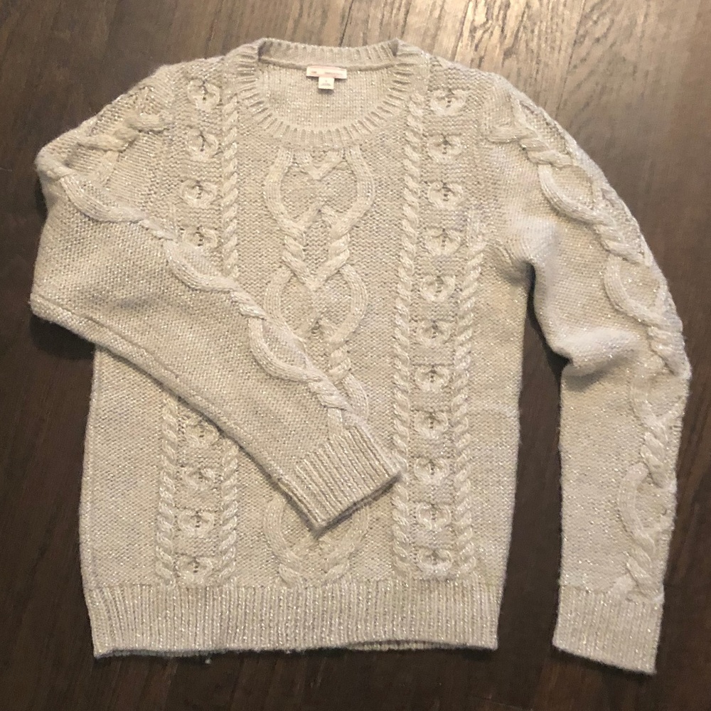 Gap Gray Cable Knit Sweater w/ Silver Weave Size S